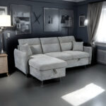 Grey Chenille Fabric 1C2 Corner Sofabed with Storage HELVO