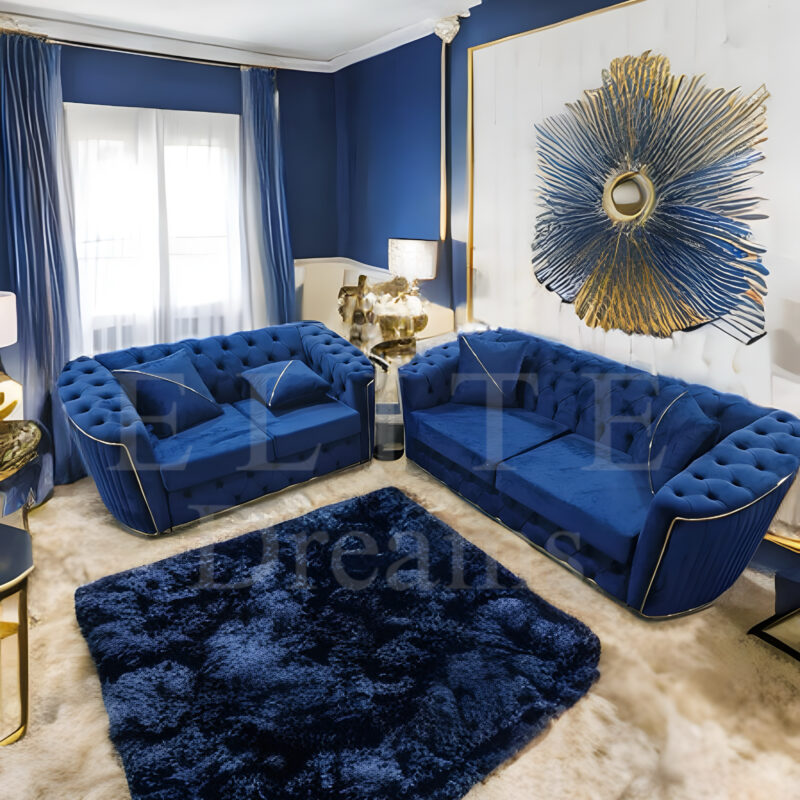 Toronto chesterfield sofa 3+2 Blue & Gold