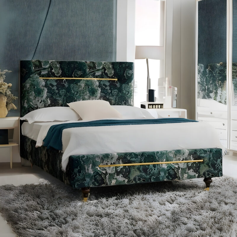 Milano Forest Green Cavalier Bed Frame – Luxury Upholstered Bed with Headboard